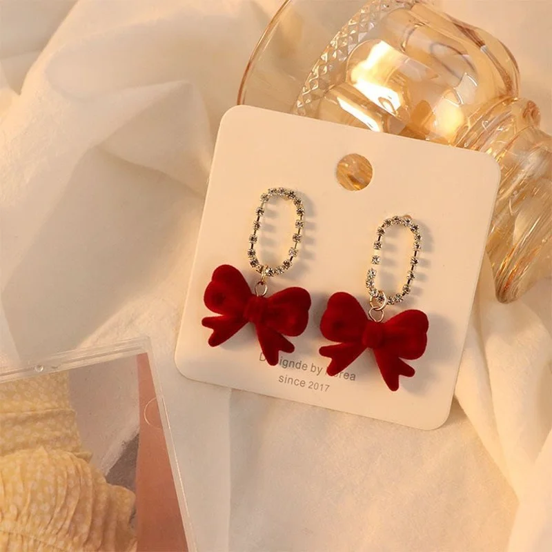 

LOVOACC Korean Red Color Fluffy Knotted Pendant Earrings for Womenn Girls Gold Colour Hollow Oval Dangle Earrings Chic Jewelry