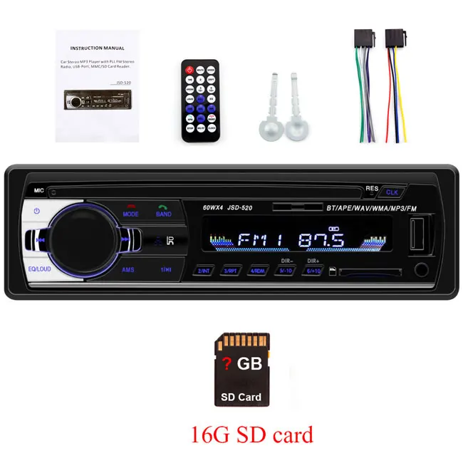 Авторадио JSD-520 авто стерео 1 Din автомобильный Радио 12 в bluetooth V2.0 FM Aux вход приемник автомобиля аудио SD, TF, usb MP3 MMC WMA jsd 520 - Цвет: 3-radio 16G SD