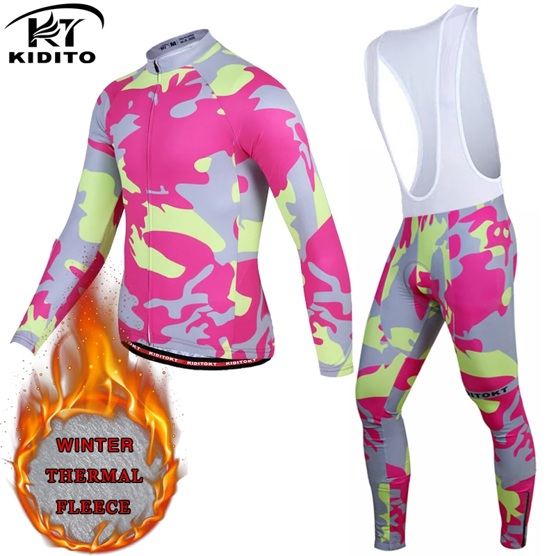

KIDITOKT 2021 Winter Thermal Pro Cycling Jersey Sets Keep Warm Cycling MTB Bicycle Clothing Mountain Bike Wear Cycling Clothes