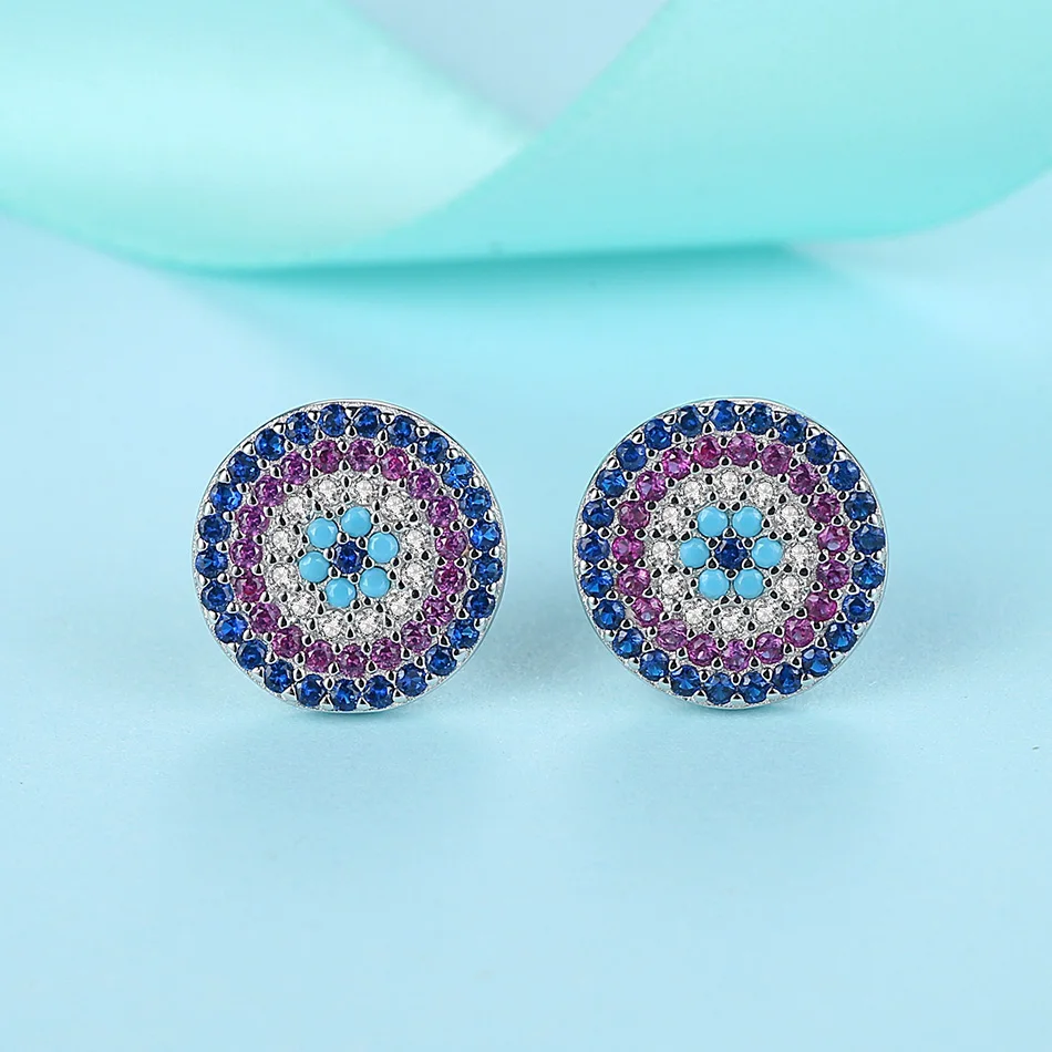 Роскошные 925 пробы серебряные круглые серьги с голубыми глазами кристаллами CZ