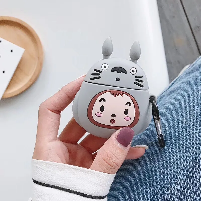 3D милый каваи аниме мультфильм Тоторо Безликий человек чехол для Airpods 1 2 без лица человек беспроводной наушники крышка с палец кольцо ремень