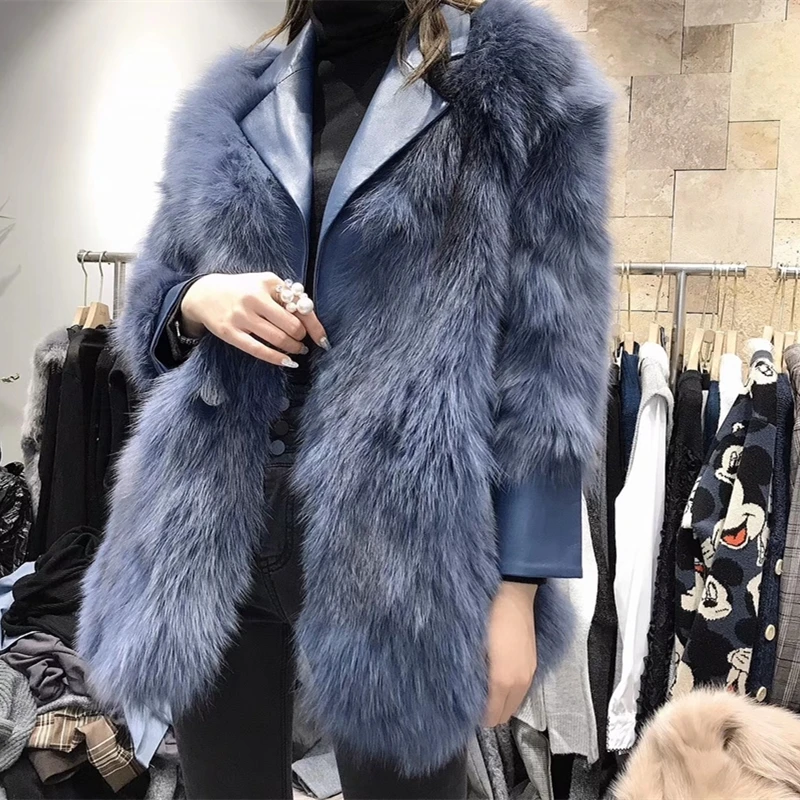 

V-Neck Fashon Coat Women Fur Fluffy Warm Long Sleeve Female Outerwear Autumn Winter Coat Jacket Collarless Overcoat