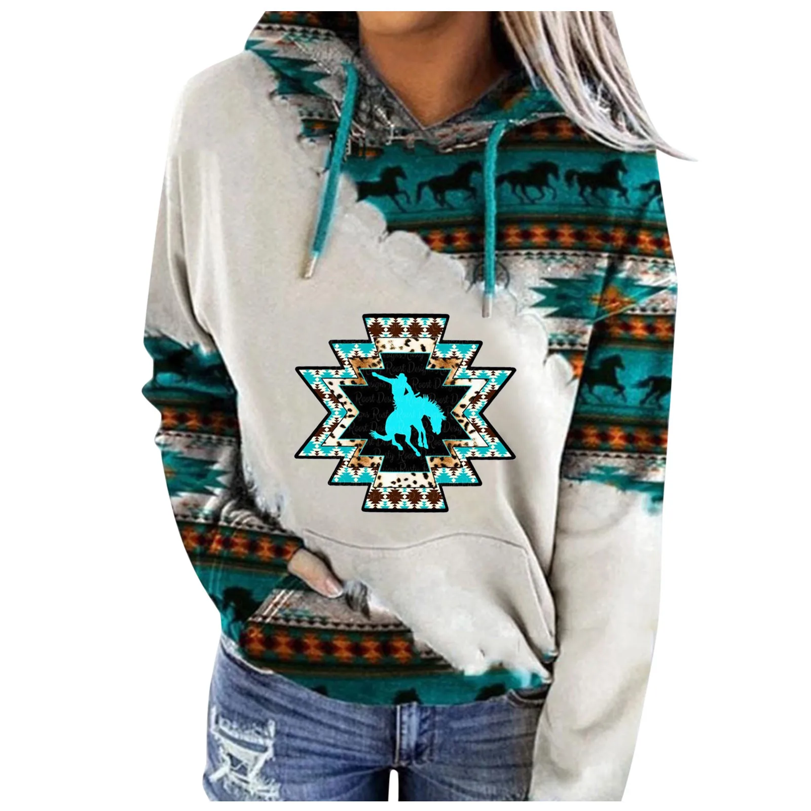 

Женские свободные повседневные толстовки с капюшоном, зимняя женская одежда с длинным рукавом и этническим принтом