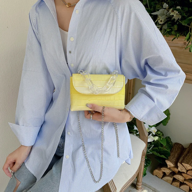 

New Arrival Women's Crossbody Bag for 2021 Summer Retro Solid Plaid Acrylic Chain Female's Single Shoulder Bag PU Stylish Bag