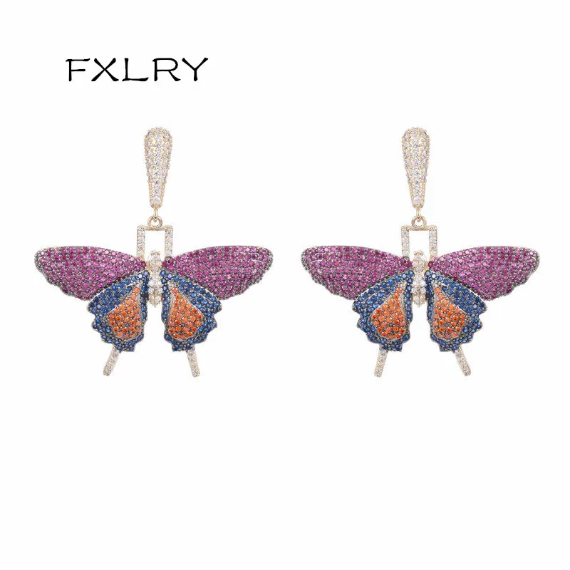 

FXLRY High Quality AAA Cubic Zirconia Cubic Zircon Red Big Butterfly Drop Earring for Women Fashion Jewelry