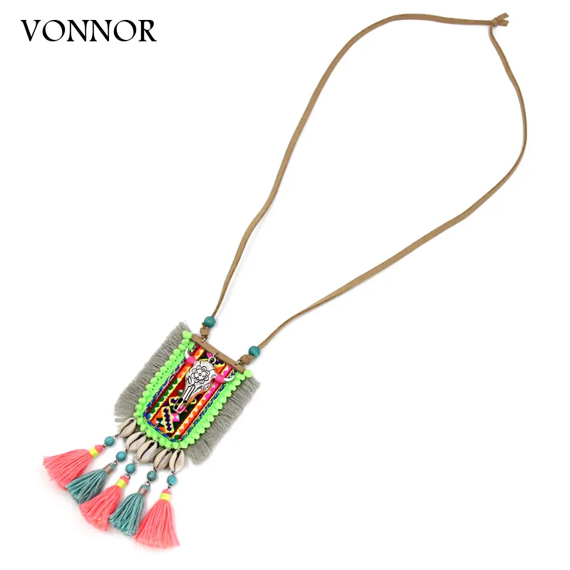 

Boho Handmade Jewelry Women Necklaces Shell Tassel Sweater Chain Alloy Cow Head Pendant Ethnic Necklace