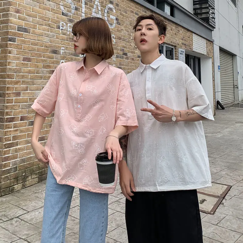 

Men's short-sleeved shirts 2021 summer new print classic loose casual shirt large size M-4XL campus youth fashion men's clothing