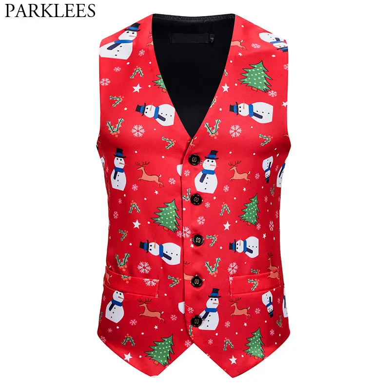 Мужской Рождественский жилет с 3D принтом снега мужской рождественской елкой