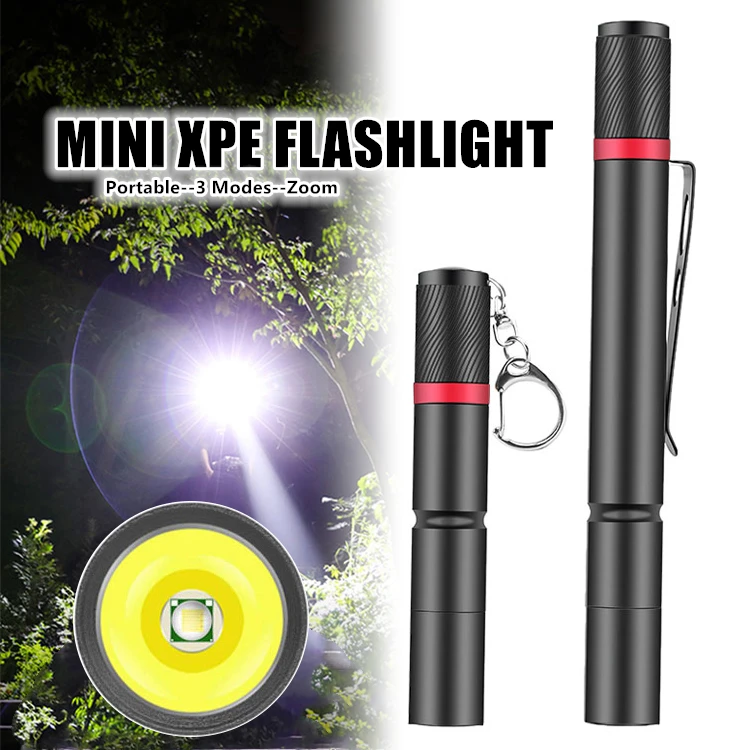 

XPE Glare Flashlights Mini Portable Outdoor Pocket Fixed Focus 3 Modes Zoom Flashlight With Pen Clip Portable Lighting Torches