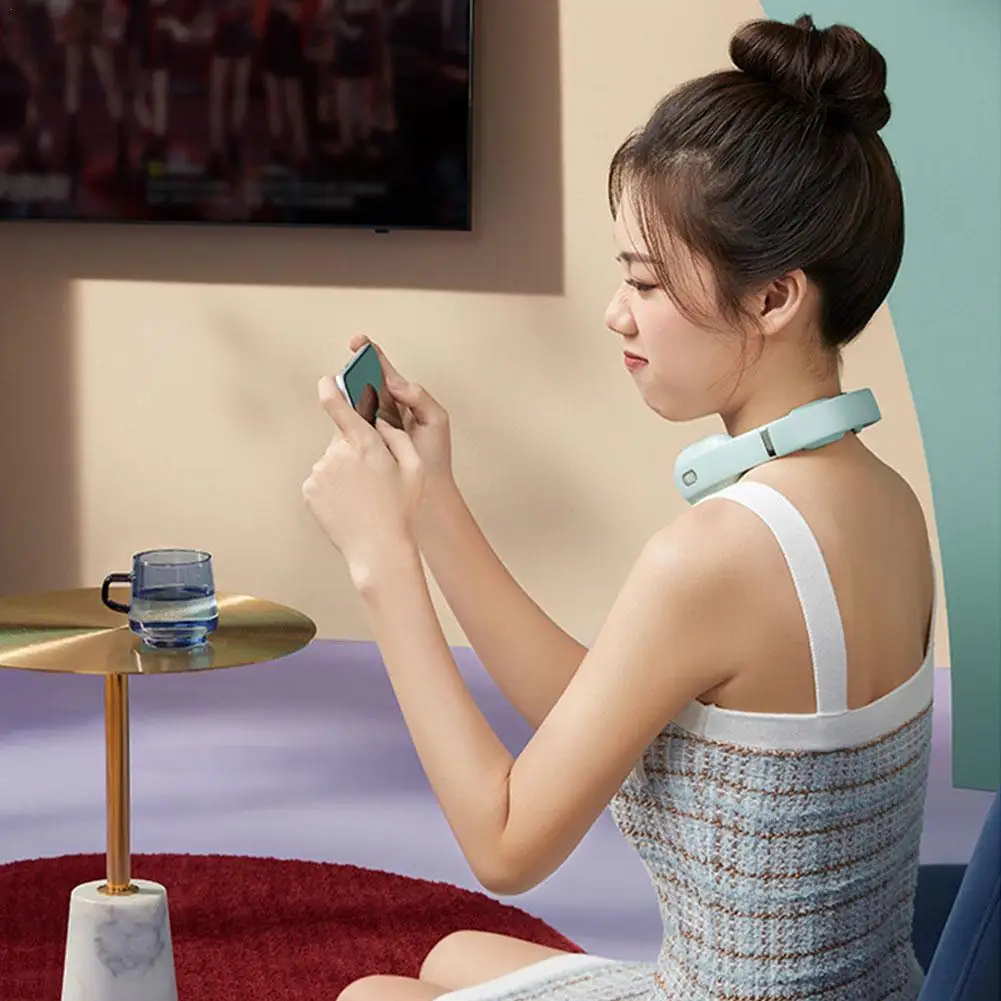 

Wireless Neck Massager Electric Smart Pulse Relieve Heating Massage Hot Relief Prompt Cervical Compress Pain Voice M8R1