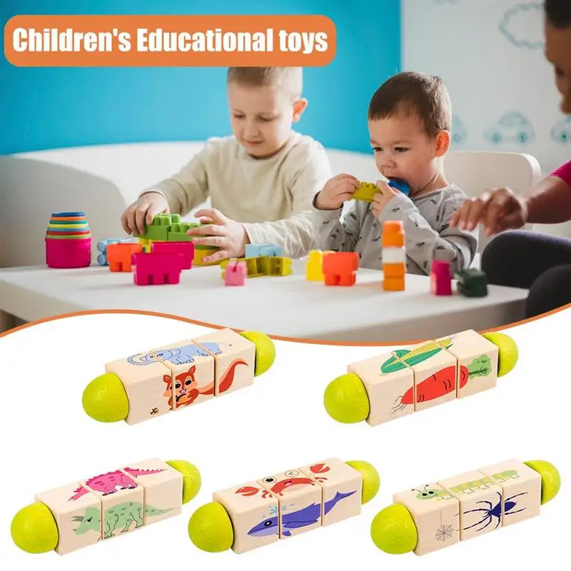 

Wooden Puzzles Block Animal Wood Rotatable Puzzle Block Early Education Toy Gift for Preschool Boys Girls Baby