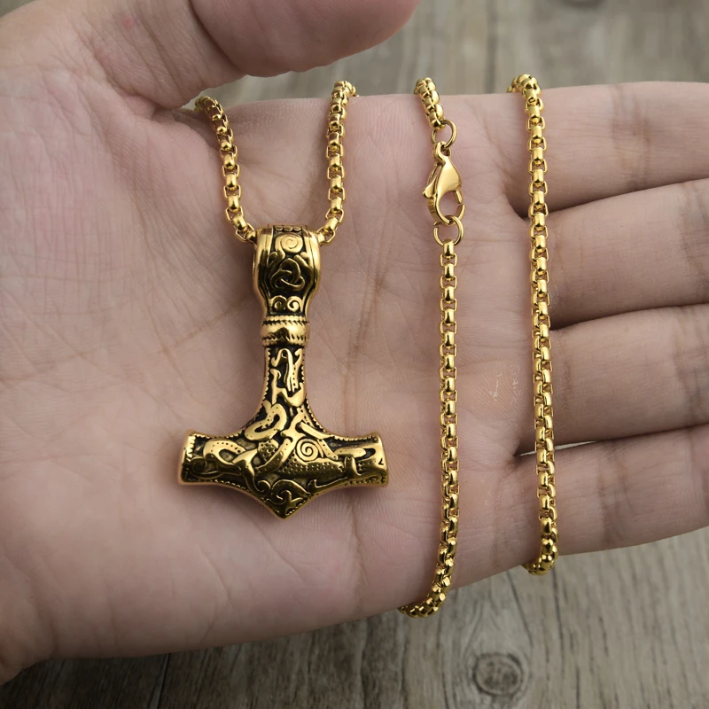 Valily Men's Thor's Hammer Mjolnir Necklace Multiple Stainless Steel Norse Amulet Pendant Slavic Talisman Jewelry | Украшения и