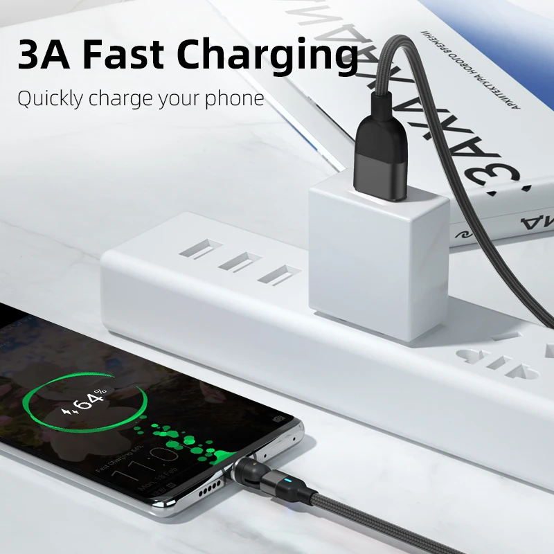 3A Fast Charging Magnetic USB Cable For iPhone Xiaomi 540 Magnet Charger Micro USB Type C Cable Phone Data Charge Cable Wire