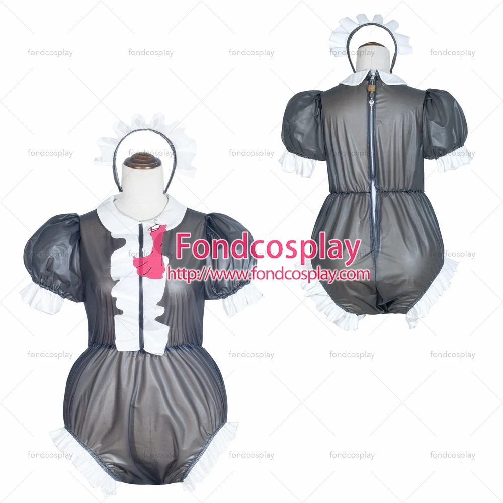 

fondcosplay cross dressing sissy maid black Clear Pvc Romper Lockable jumpsuits panties Peter Pan collar Tailor-Made[G4058]