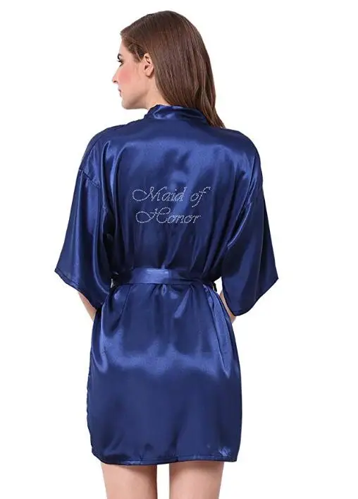 Новый Королевский Фиолетовый халат Атласный Женский горный хрусталь письмо