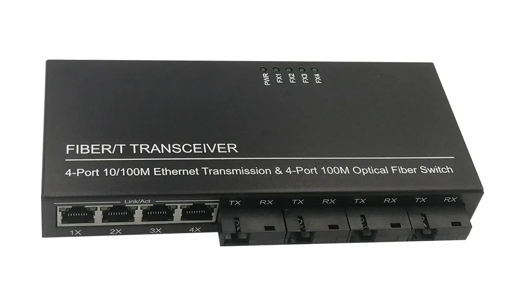 Оптоволоконный переключатель Ethernet 4 RJ45 4 SC оптический медиа конвертер одномодовый волоконно-оптический Порты и разъёмы 10/100 м