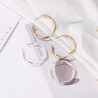 simple gold silver color big circle hoop earrings for women creative metal twisted geometric loop earring fashion jewelry gifts
