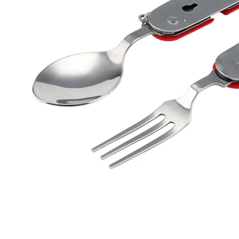 

Stainless Steel Spoon+Fork+Knife+ Bottle Opener 4 in 1 Folding Cutlery Set Multifunctional Portable Outdoor Tableware Set
