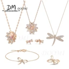 Высокое качество SWA, абсолютно новый. Кулон в форме стрекозы в форме цветка для женщин ожерелье элегантное украшение подарок для женщин