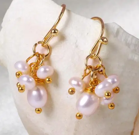 

Perfect Pearl Earrings Handmade White Grape Real Freshwater Pearls Earring Gold Color 925 Silver Dangle Hook Fashion Lady Gift