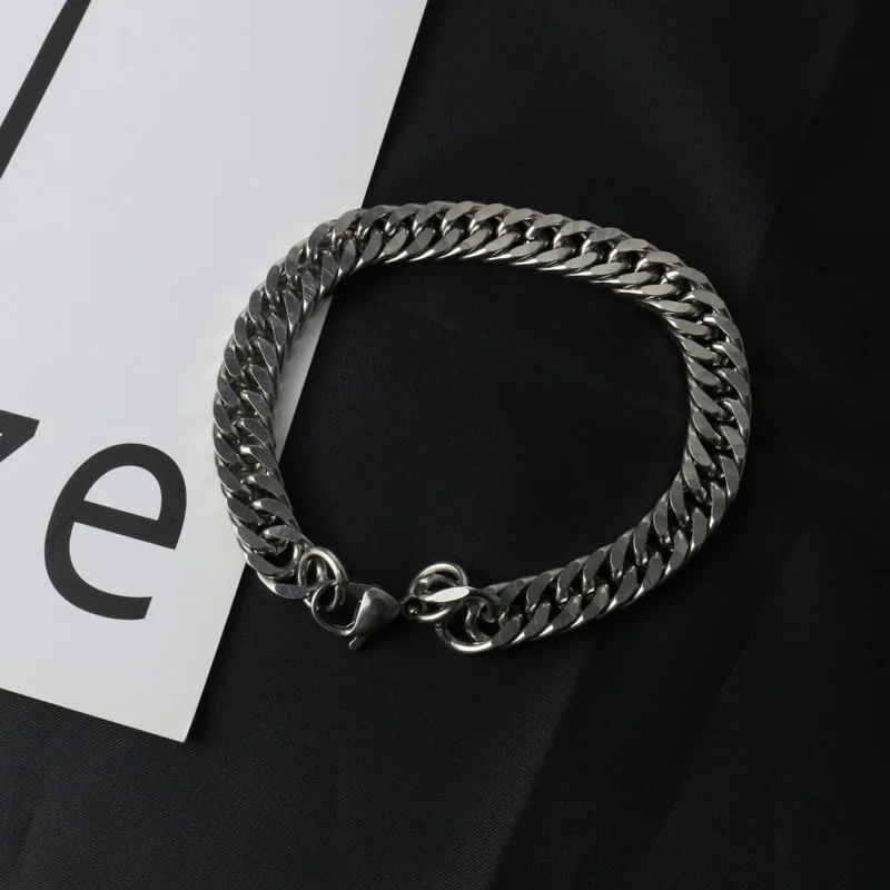 

Simple Cold Wind Couple Jewelry Personality Solid Color Chain Titanium Steel Wide Bracelet Men's and Women's Tide Jewelry
