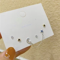 korean minimalist star moon heart chain stud earrings set for women cute butterfly daisy earrings girls party engagement jewelry