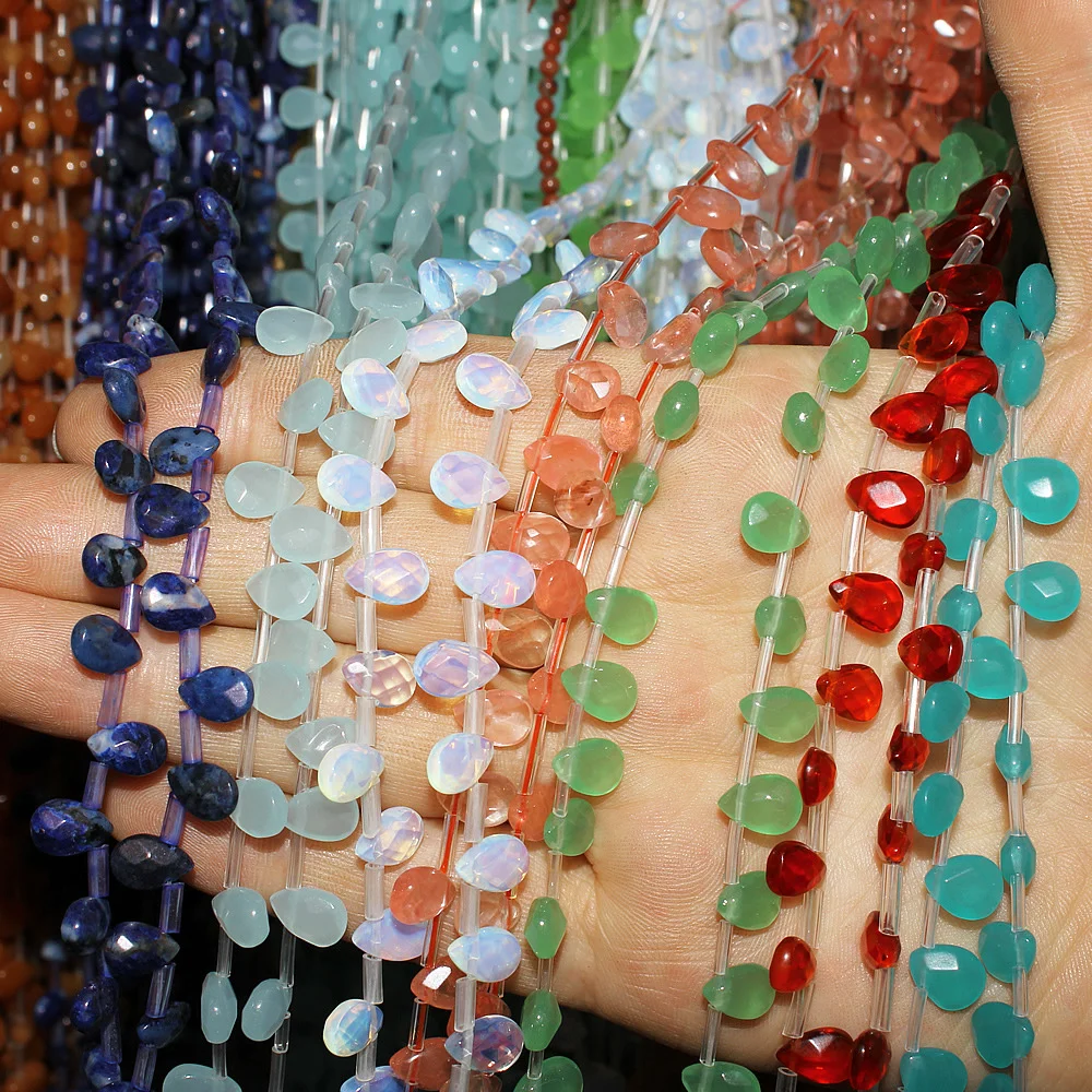 

7x9mm Natural Stone Loose Bead Crystal Aventurine Lapis Lazuli Faceted Water Drop Beads for Jewelry Making DIY Bracelet Necklace