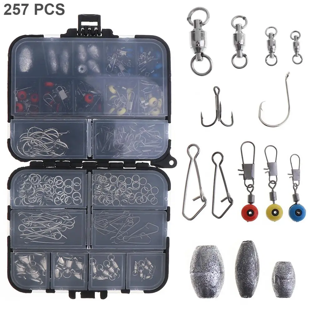 Комплект рыболовных принадлежностей из 257 штук включая рыболовное кольцо крючок