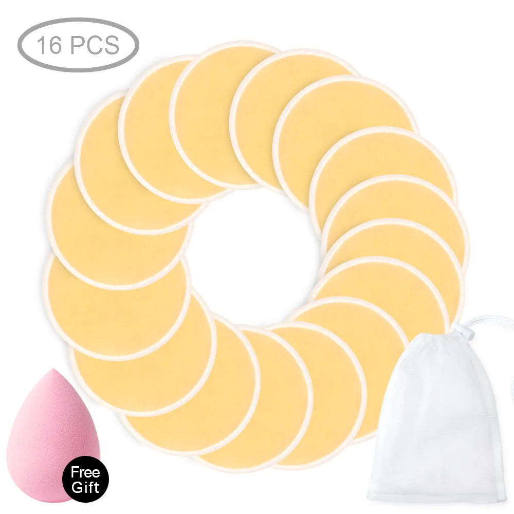 16pcs Yellow with ba 4/8/10/16 шт средство для снятия макияжа с моющиеся Ватные диски многоразовый уход за кожей лица салфетки из микрофибры средство для снятия макияжа с тремя слоями из мягкой натуральной бамбук - Цвет: 16pcs Yellow with ba