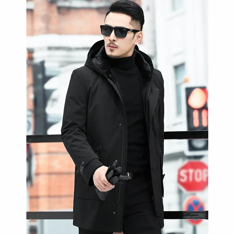 Пальто из натурального меха Мужское пальто норки Корейская зимняя куртка с