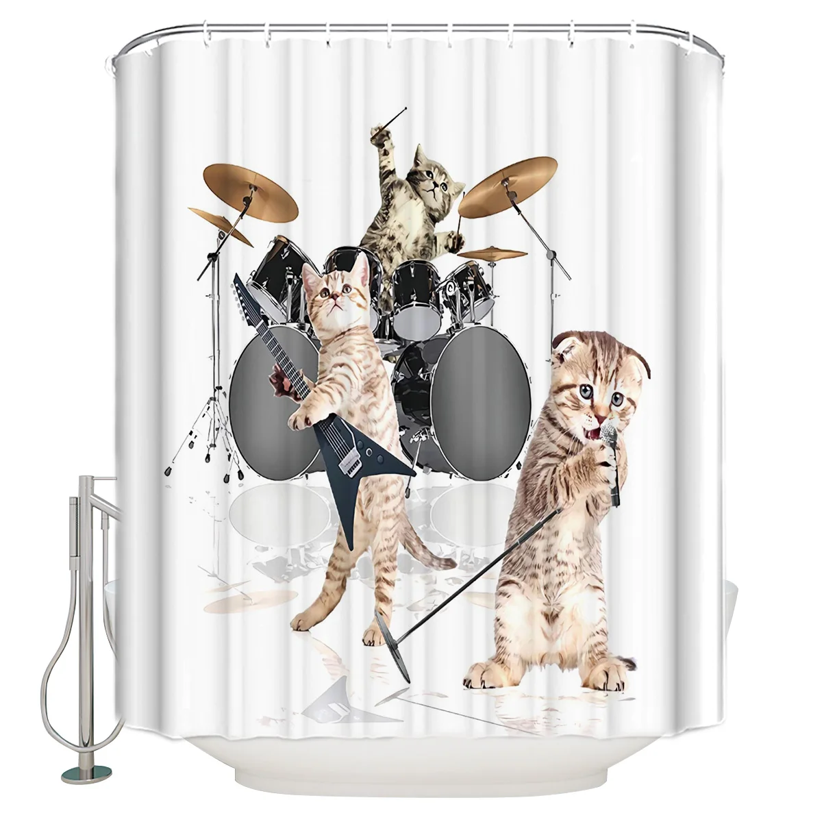 Водонепроницаемая занавеска для душа из полиэстера в виде кота барабана гитары