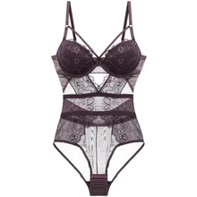 Push Up Bodysuits Strappy Cup Floral Pattern Padded Underwired High Quality Lingerie Women Shapewear