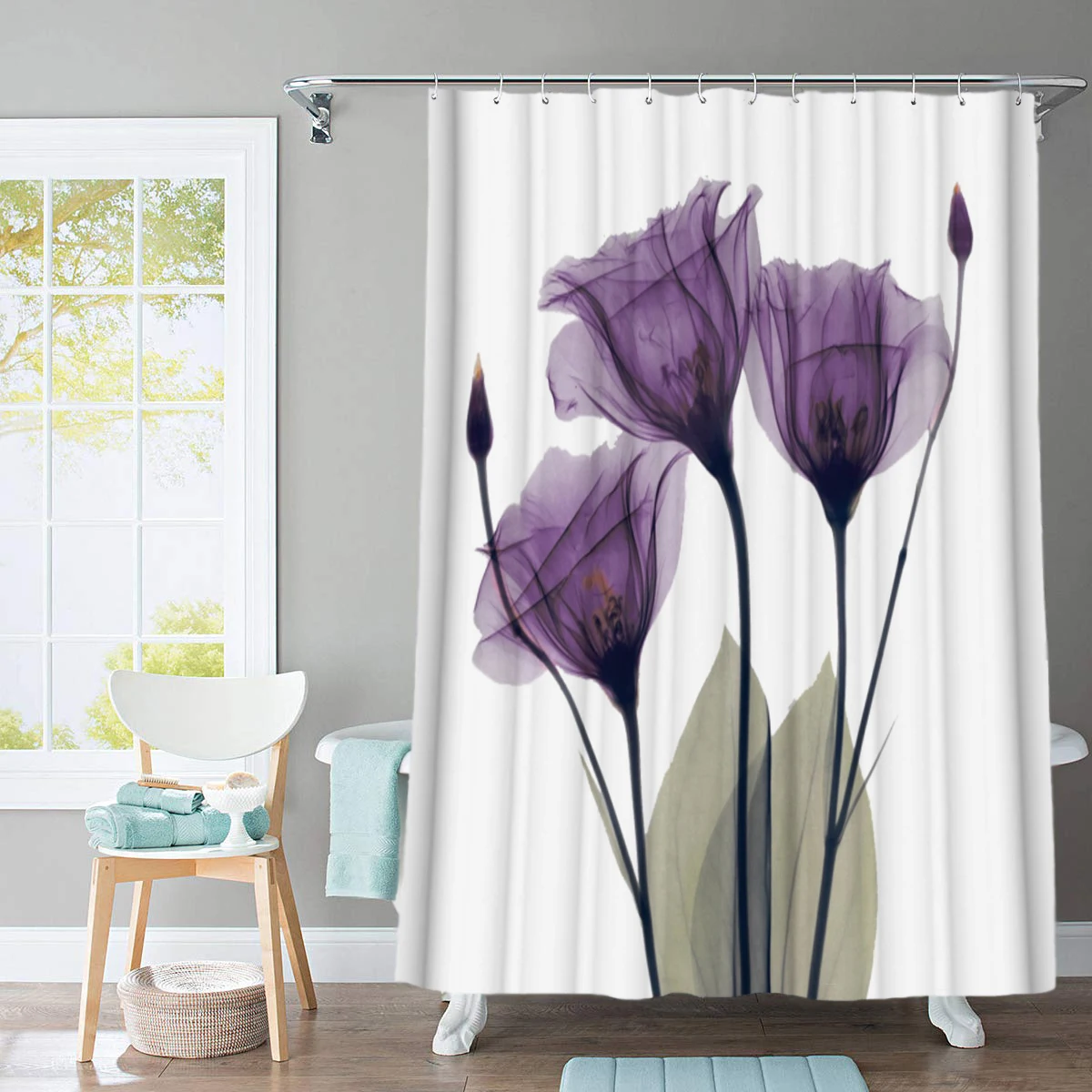 H Shower Curtain Красочные тюльпаны Лотос цветы деревья душевые наборы занавесок Нескользящие коврики крышка унитаза и коврик для ванной Водонепроницаемый Ванная комната занавески s - Цвет: H Shower Curtain