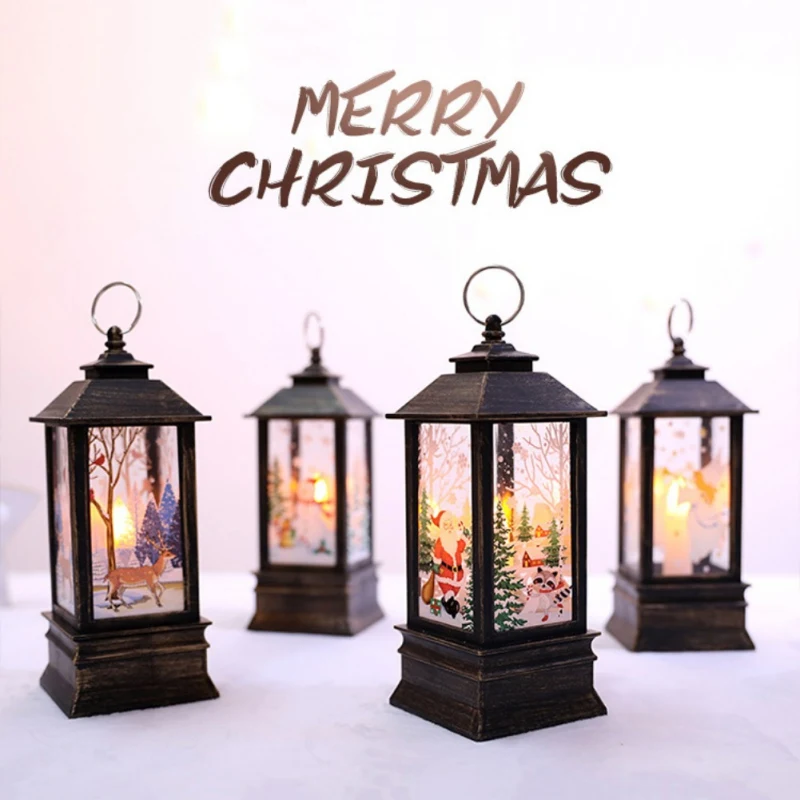 

Christmas Hanging light Candle Light Festival Lantern Christmas Tree Santa Claus Pattern Decorations For Home