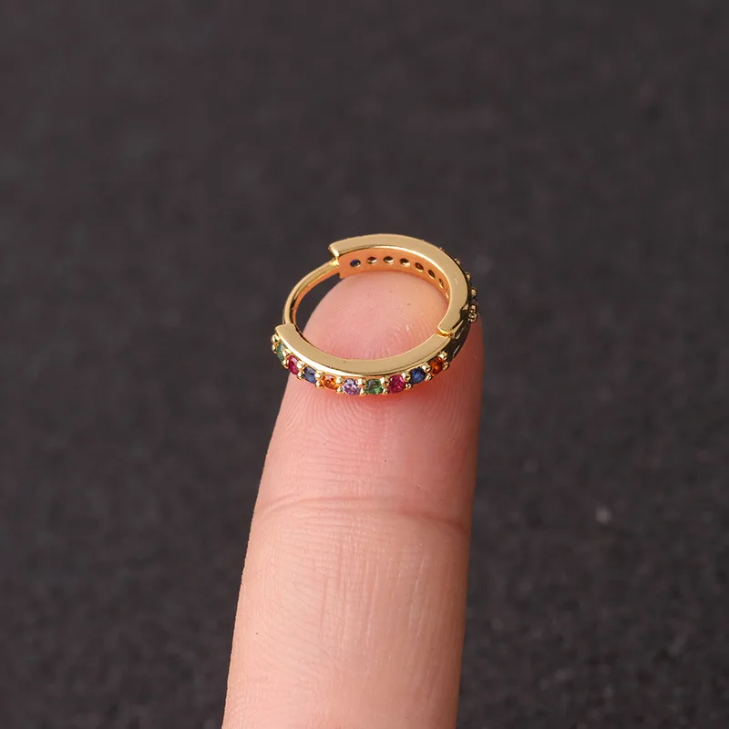 Gold Colorful 10mm 1 шт. 6 мм/8 мм/10 мм CZ хряща серьги для ушей для женщин Простые радужные Бохо классические маленькие серьги шпильки тонкие обручи подарок - Окраска металла: Gold Colorful 10mm