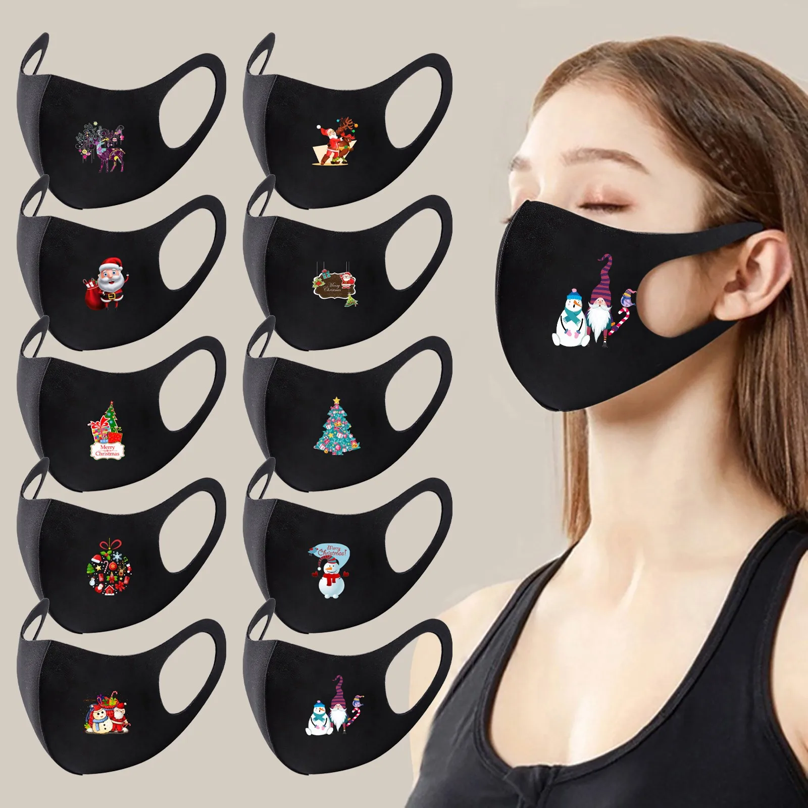 

1PC Adult Christmas Face Mouth Mask Fashion Print Dustproof Protective Face Mask Windproof Washable Reusable Mouth Mask маска