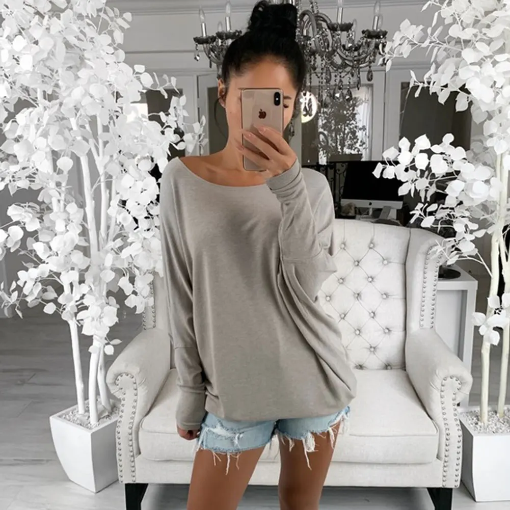 Женские топы с длинным рукавом повседневные блузки открытыми плечами свободная