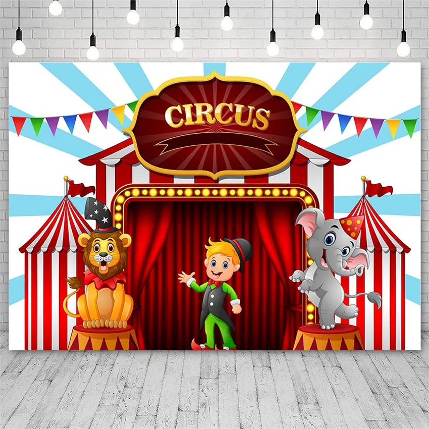 

Avezano Birthday Party Photography Backdrops Circus Fiesta Theme Elephant Lion Clown Red Curtain Stage Backgrounds Banner Decor