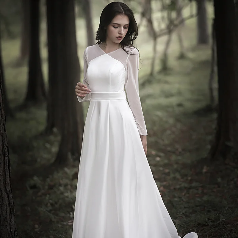 Элегантные Свадебные платья Длинные королевские Abby А силуэт v образный вырез с