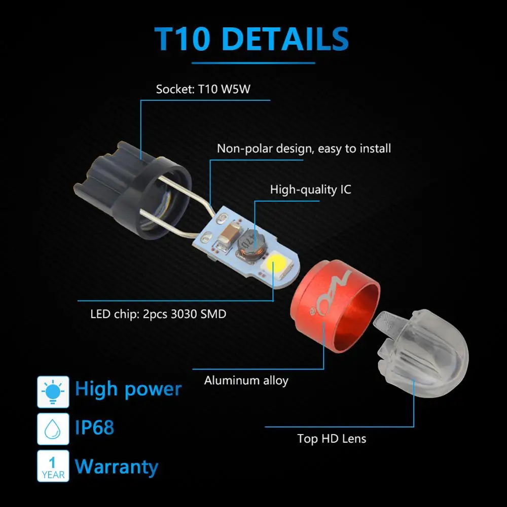 NAO T10 светодиодный P21W W5W 1300Lm T20 7443 PY21W 1156 W16W T15 BAY15D W21/5W W21W BA15S авто интерьерный