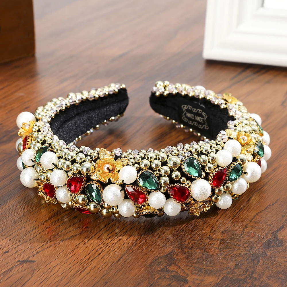 

Molans 2020 Full Pearl Head Band Black Wide-brimmed Large Pearl Gem Inlay Hair Band Luxury Colorful Ladies Hair Accessories