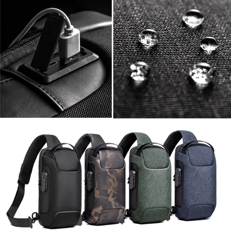 2023Men 's Backpack Combination Lock Multi-function Single Shoulder Bag Locomotive Inclined Shoulder Bag Large Volume Waterproof