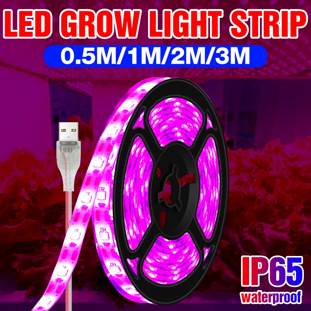 Phytolamps LED Grow Light 5V USB Full Spectrum Plant Growth Light 0.5 1 2 3M Flexible Grow Light Strip Waterproof Tent Seed Lamp