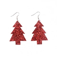 christmas glitter leather christmas tree dangle drops earrings jewelry 2020 new christmas earrings christmas gifts wholesale