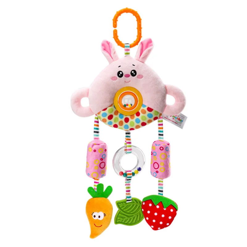 

New arrival soft doll animal hand bell rattle plush baby development handle toy hot sale baby toy with teether
