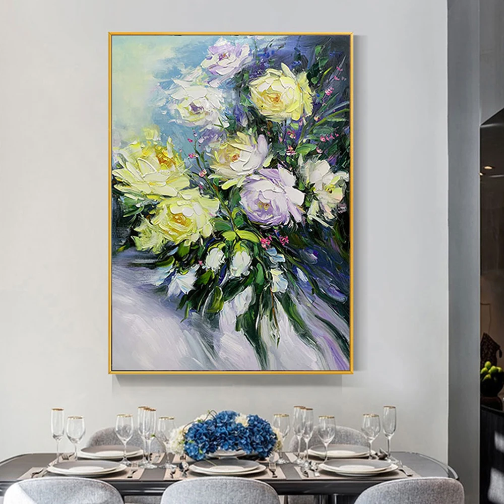 

Yellow Rose Oil Painting Hand Painted Abstract Wall Art Picture For Living Room Decoration Modern Oil Painting On Canvas Unframe