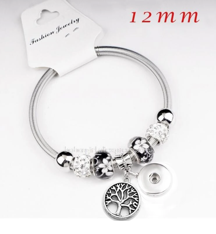 fit 12mm snap H 18 мм 12 мм любовь кристалл Ангел Дерево жизни перо украшение с защелкой эластичный браслет BC5703 - Окраска металла: fit 12mm snap H