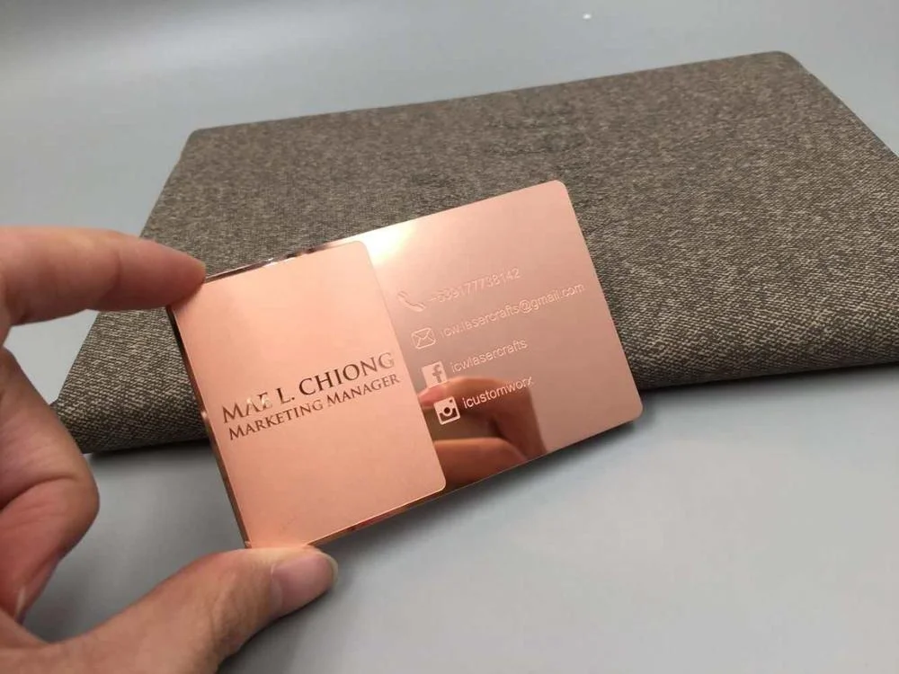 Free design factory wholesale high quality customized sublimation blank stainless steel mirror rose gold metal business card