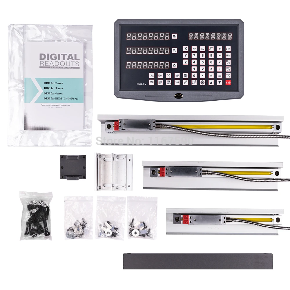 DRO 3 осевое цифровое считывание + шт. линейных шкал путешествия 70 1020 мм линейный
