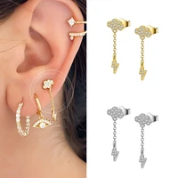 925 silver ear needle lightning pendant small stud earrings for women simple exquisite crystal earrings fashion charm jewelry